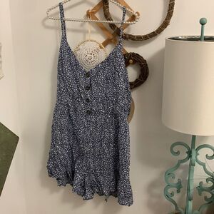 Floral Button-Front Navy Blue Romper
